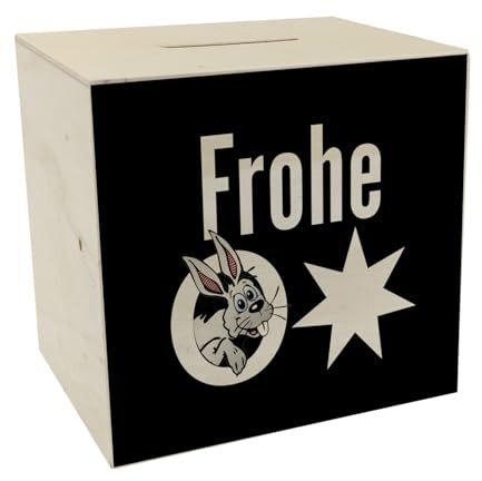 Osterhase Spardose aus Holz mit Spruch: Frohe Ostern OsterSpardose aus Holz lustig als Ostergeschenk