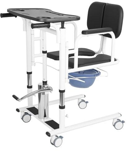 Tacarlha Commode Chair, 5-in-1 Pflegestuhl Mit Hydraulischer Lift-Funktion – Höhenverstellbarer Duschstuhl, Rollstuhl & Toilettenstuhl In Einem, 200kg Schwarz