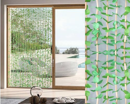Tata Home Tenda Antimosche Bamboo Naturale con Foglie Per Interno Esterno Moschiera a Pannello per Porta Finestra Telaio in Legno Misura 140x240 cm Mod. Amazzonia