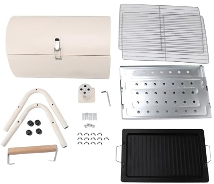 Barbecue portable au charbon de bois, réchaud de camping efficace pour pique-nique et camping (Blanc avec plaque de cuisson)