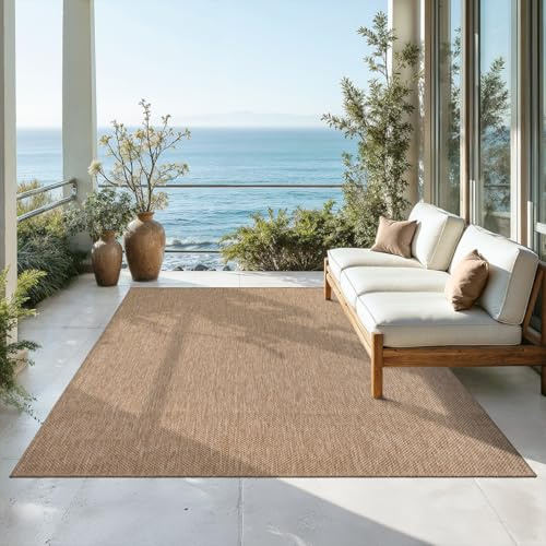 Mia´s Teppiche Malaga Outdoor Teppich Wetterfest – Balkonteppich & Terrassenteppich, Indoor Outdoor Flachgewebe, Waschbar, UV-beständig & Pflegeleicht, Natur, 160 x 220 cm