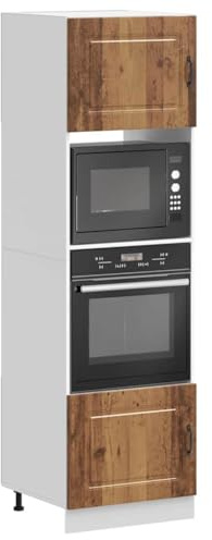 QUAHEAS Herdumbauschränke 2 Stück Kalmar Altholz-Optik Holzwerkstoff 60 x 57 x 207 cm freistehend mit verstellbaren Füßen für Mikrowelle und Ofen in der Küche