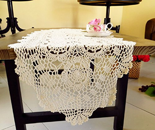 Laivigo - Mantel de crochet hecho a mano con encaje, rectangular, 60-160 cm