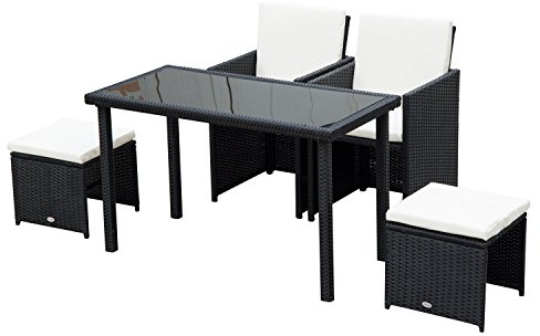 Outsunny Polyrattan Sitzgruppe Essgruppe Gartenset Garnitur 11 tlg. mit Kissen Schwarz