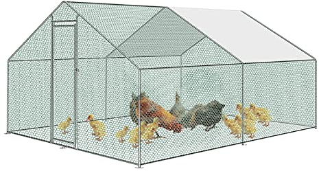 Froadp 3x4x2m Hühnerkäfig Außengehege Freilaufgehege Hühner Verzinkter Stahlrahmen mit PE Sonnenschutzdach und Schloss 12㎡Hühnerstall Hasenstall Geflügelhaltung Käfig Kleintiergehege Voliere