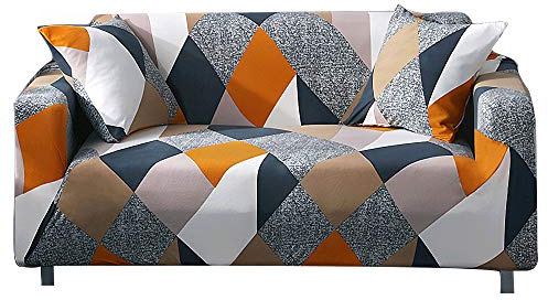 ARNTY Housse de Canapé Extensible Impression,Moderne Anti-dérapante 1/2/3/4 Places Revêtement de Canapé Élastique Housse Canape (2 Place Housse de Canapé:141-180cm, Multicolore-Carré)