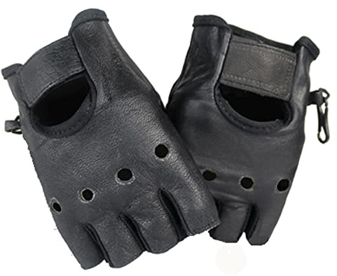 EURO STARS Biker Fingerlose Chopper Lammleder Handschuhe Schwarz, Motorcycle Fingerless Leather Gloves (2XL, Schwarz)