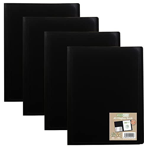 eco-eco Eco015 x 4 A5 100% recyceltes Buch, 20 Hüllen, flexibler Einband, Schwarz