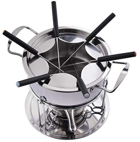Set da 10, per fonduta di Formaggio, Lavabile in lavastoviglie, con bruciatore e 6 Colori, fonduta elettrica in Acciaio Inox, per fonduta di Formaggio, fonduta di Cioccolato o fonduta