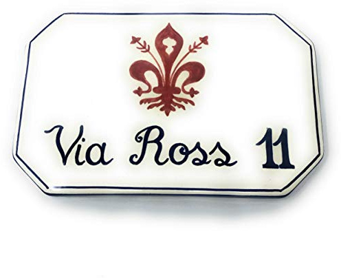 CERAMICHE D'ARTE PARRINI- ceramica italiana artistica, numeri civici cm 23x15 personalizzato, decorazione giglio Fiorentino, dipinto a mano, made in ITALIA Toscana Firenze
