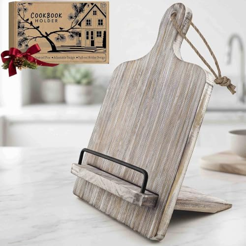Supporto per ricettario in legno, stile rustico, regolabile, per bancone da cucina, colore grigio