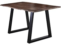 SAM Esstisch 160x85 cm Lubin, Akazienholz nussbaumfarben, Massiver Esszimmertisch mit echter Baumkante, Baumkantentisch mit V-Gestell Schwarz, Holztisch mit 26 mm Tischplatte