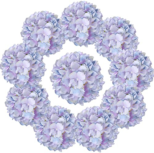IPOPU Hortensien Seidenblumen, Farbverlauf, blau, lila, Hortensien, künstliche Blumen für den Außenbereich, Babyparty, Hochzeit, Tafelaufsatz, Tischdekorationen (Farbverlauf, Blau, Violett), 10 Stück
