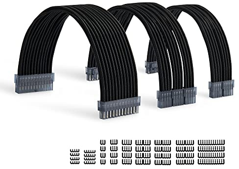 Formulamod Sleeve Extension Power Supply Cable Kit 18AWG ATX 24P+ (2) EPS 8-P+(3) PCI-E8-P with Combs for PSU to Motherboard/GPU | 18AWG,ATX 24P,EPS8-P,PCI-E8-P,Braided Cable, PSU Cable Extension,with Combs,Pre-Bend Design,for PSU to Motherboard/GPU(Black)