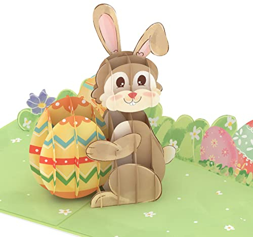 papercrush® Pop Up Karte Ostern „Osterhase mit buntem Osterei“ - Lustige 3D Osterkarte für Geldgeschenke oder Gutschein für Kinder (Junge & Mädchen), Besondere Geschenkkarte oder Grußkarte zu Ostern