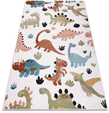 rugsx Fun Dino Kinderteppich mit Muster „Dinosaurier” Creme 80x150 cm