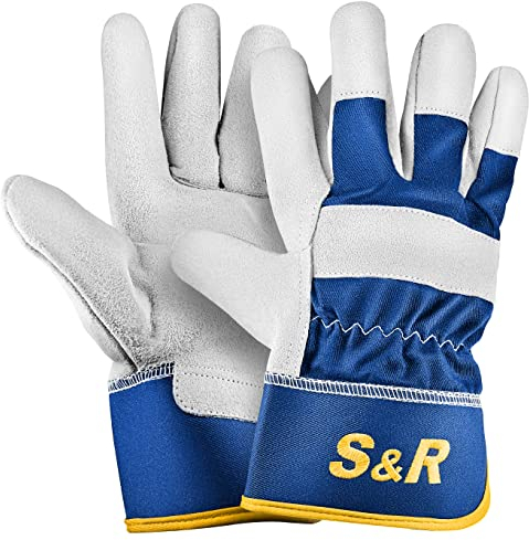 S&R Leder-Arbeitshandschuhe, 4 Paar, Größe XL/10, Bau- und Gartenhandschuhe auch für Metall- und Forstarbeiten, Handwerk, Schutz-Handschuh flexibles Echtleder, weiches Innenfutter
