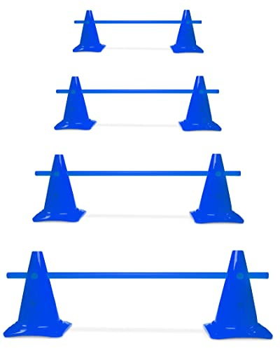 SPORTIKEL24 Kegel-Hürde 30 – 4er Set mit 100 cm Stangen – Blau – Steckhürden für Agility Teamsport – Parcours-Training mit ø 25 mm Stangen
