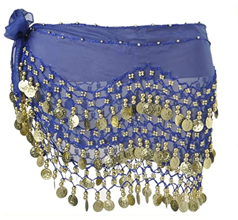 Écharpe de hanche de danse du ventre, écharpes de hanche de jupe de danse du ventre avec 128 pièces d'or pendantes pour le costume de performance classe de yoga de danse du ventre