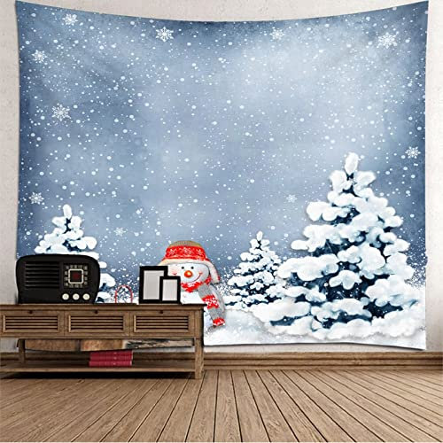Aotiwe Wandtuch Fenster, Tapisserie Cute Schneemann Schneebäume und Schneeflocke Hellblau Weiß Rot Polyester 350X256cm