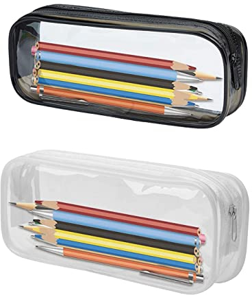 Mäppchen Durchsichtig, Weddhuis 2 Pack Klare Pvc Durchsichtiges Federmäppchen Aesthetic Mäppchen Toilettenartikel Kosmetiktaschen (Schwarz & Weiß)