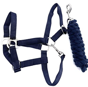 ARBO-INOX Halfter-Set Basic Halfter stufenlos verstellbar mit Führstrick (Cob Vollblut, Navy)