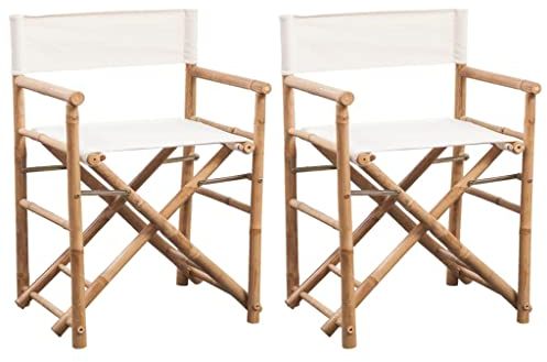 INLIFE Klappbarer Regiestuhl 2 STK. Bambus und Canvas,Braun,10.8KG
