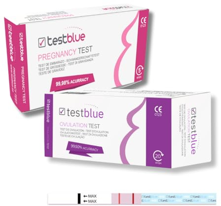 TestBlue 40 Ovulationstests (25 mlU/ml) und 10 Schwangerschaftstests (25 mlU/ml) | Ultrasensitive Fruchtbarkeits- und Schwangerschaftstest-Kits, schnelle und genaue Ergebnisse