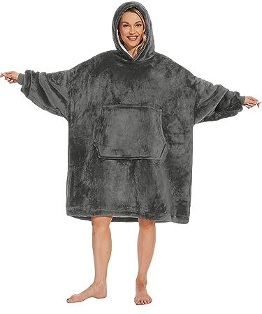 Gentlewarm Batamanta Sherpa Sudadera Manta Mujer Suave Y Cálido Bata Manta Polar Hombre Invierno Manta con Mangas Oversize Sudadera con Capucha para Adults Adolescentes
