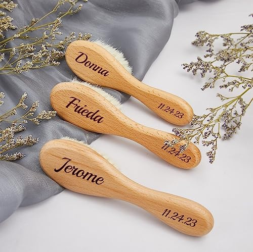 Personalisierte Baby Haar Pinsel Weiche Ziege Borsten Natürliche Holz Gravierte Haarbürste, Wolle Haar Pinsel Geschenk für Neugeborene