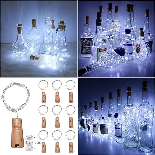 Akynite Luci per Bottiglia Vetro, Tappo Luci LED Bottiglia Luce Fredda, 20 LEDs 2M Stringa Luci da Interni e Esterni, Tappi Luci Decorative per Festa Casa Giardino Natale Matrimonio, 10 Pezzi