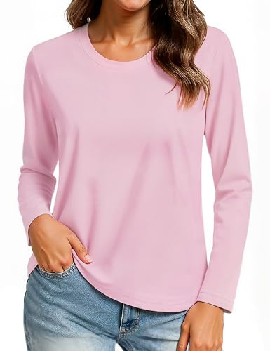 TACVASEN Women's Long Sleeve T Shirts Cotton Tops Quick Dry Casual T Shirts Crew Neck Breathable Basic Going Out Tops