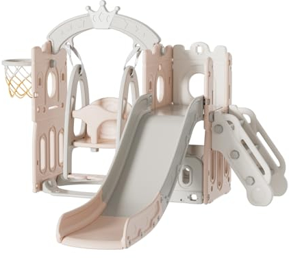 Baby Rutsche und Schaukel Set Freistehende Rutsche Kleinkind Kletter Schaukel Set Kleinkind Spielplatz Spiel Set Indoor Outdoor Lange Rutsche Babyspielplatz Activity Center (Tower-Pink)