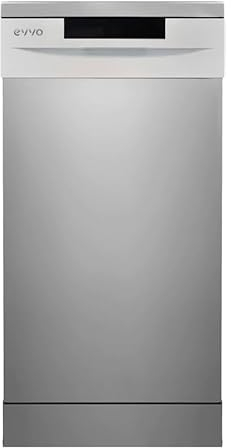 EVVO Lavavajillas estrecho, Ancho 45 cm, Capacidad para 9 Cubiertos, Programa Rápido 30 minutos, Programa Media Carga, Bandeja Superior Ajustable, 5 Programas (Modelo D1X Slim, Acabado Inox)