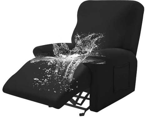 Highdi Stretchhusse für Relaxsessel Komplett Sesselschoner, Wasserdicht Stretch Relaxsessel Bezüge - Einfarbig Elastisch Sesselbezug für Fernsehsessel Liege Sessel (Schwarz,1 Sitzer)