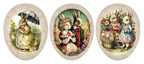 Nestler 3er Set Ostereier zum Befüllen Handgemachte Eier aus Pappe Verschiedene Größen Serie - Familie Hase - Liebevolles Ostergeschenk Osterei (15 cm)