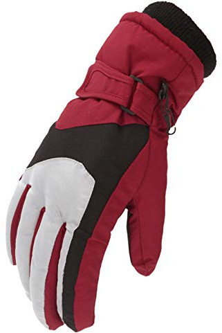 FGUUTYM Guanti da donna in pelle laccata, per sci, invernali, resistenti alle mani, da donna, colore rosso, taglia unica