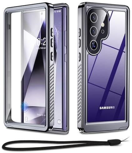 Beeasy für Samsung Galaxy S24 Ultra Hülle Wasserdicht, IP68 Wasserfest Outdoor Handyhülle 360 Grad Schutzhülle, S24 Ultra Panzerhülle Stoßfest Staubdicht Full Case mit Displayschutz, Schwarz