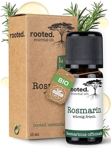 rooted.® BIO Rosmarinöl [100% NATURREIN – HAARKRAFTÖL & AROMATHERAPIE] – Vielseitiges Ätherisches Öl für Haarpflege, Naturkosmetik & Duftlampen – Natürliches Rosmarinöl für kräftiges Haar