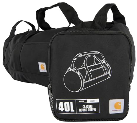 Carhartt Classic Round Duffel with Utility Pouch, Heavy-Duty, Water-Resistant Packable Gear Bag for Jobsite, Gym, and Travel, Black, 40L US, 40l
