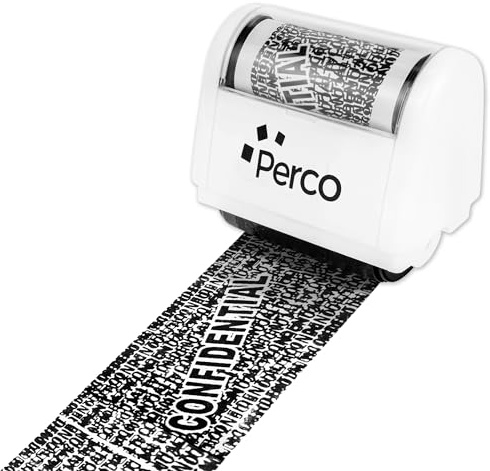 Perco Identity Theft Protection Roller Stamp, Privacy Protection Tool for Effective Safeguarding of Sensitive Information on Mail, Envelopes, Packages, Receipts, Labels - 1.5 Inch Wide, White