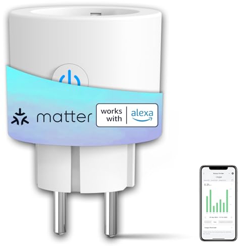 ANTELA Matter WLAN Smart Steckdose 16A 3680W Stromverbrauch Messen, kompatibel mit Alexa/Google Home/HomeKit/SmartThings, APP Fernsteuerung, Überspannungsschutz, 2,4GHz, 1 Stück