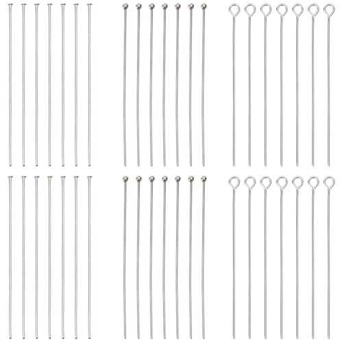 SUNNYCLUE 1 Box 600 Stück 3 Stile Ohrring Zubehörstifte 50 mm 304 Edelstahl Ohrringstifte Augenstift Flachstifte Flachkopf Drahtstift Kugelkopfstift Kugelstifte Für Schmuckherstellungszubehör DIY Ohrr