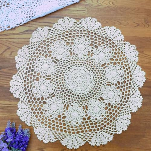 HpLive Chic Vintage-Tischdecke aus Baumwolle, gehäkelt, klein, rund, Spitze, 50,8 cm, Weiß