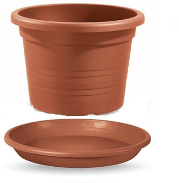 mille idee Fioriera vaso per piante plastica colore terracotta grande cm D.80 56h con sotto vaso