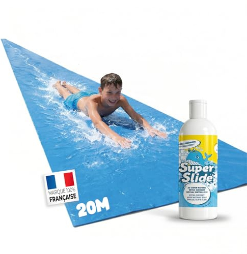 Pack Ventriglisse Géant XXXXL 20 Mètres | 2 Tapis de Glisse 10 Mètres + 1 Litre Savon Extra-Glissant 100% Naturel | Fabriqué en France | Slip'n Slide Jeu d'eau Enfants & Adultes | OriginalCup