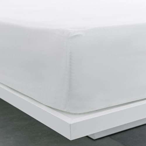Sedalinne - Sábana Bajera Ajustable para Hostelería - 100% Algodón Percal Calidad 200 Hilos - Cama 150x190/200 cm - Ropa de Cama especializada en Hostelería Color Blanco