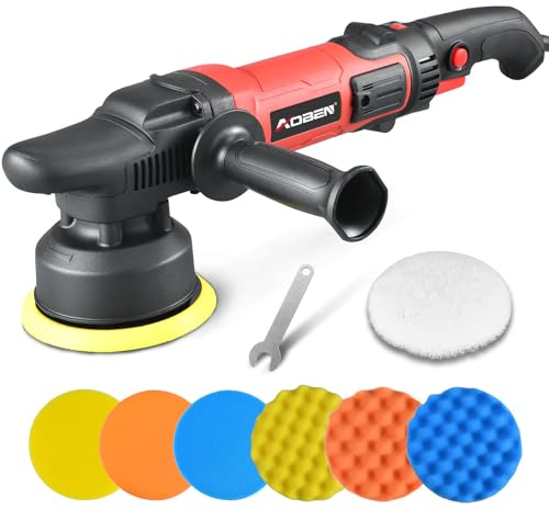 AOBEN Buffer Polisher,5 inch Dual Action Polisher,Long Orbit 16mm Random Buffer Polisher kit with 6 Variable Speed 1000-5500rpm,Detachable Handle,7 Buffing Pads for Car detailing Polishing and Waxing