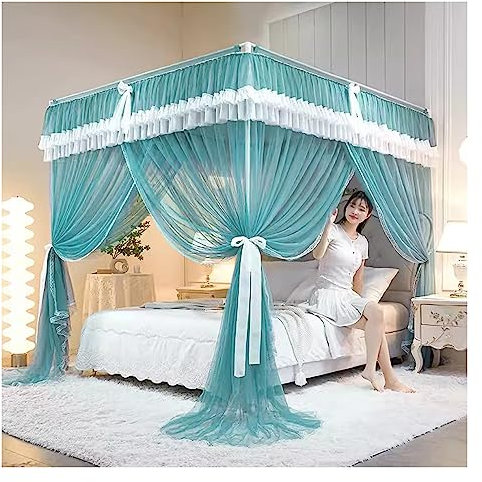 Luxus Betthimmel für Mädchenzimmer Dekovorhang für 1,5m/1,8m/2m Einzel- und Doppelbetten Blau 150x200x200cm inkl. Halterung