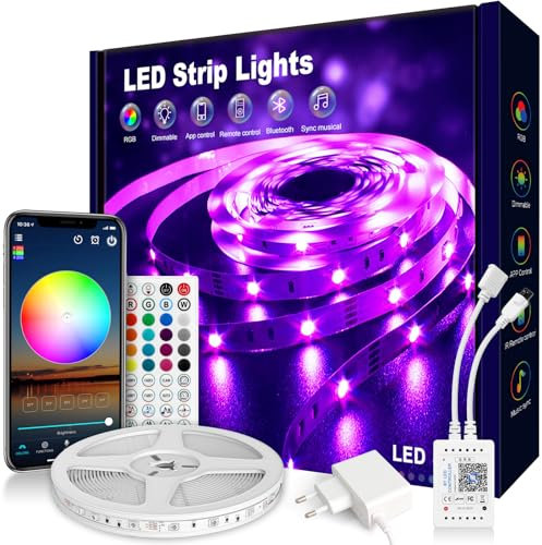 Nixtrve LED Strip 5m, LED Streifen Farbwechsel LED Band 5m Selbstklebend mit Fernbedienung und App, LED Lichterkette LED Beleuchtung für Zuhause, Küche, Party